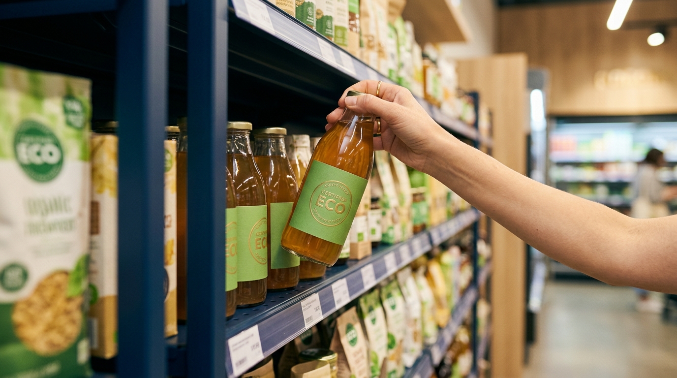 Responsabile marketing e consulente legale esaminano etichette e packaging di prodotto su un tavolo da lavoro